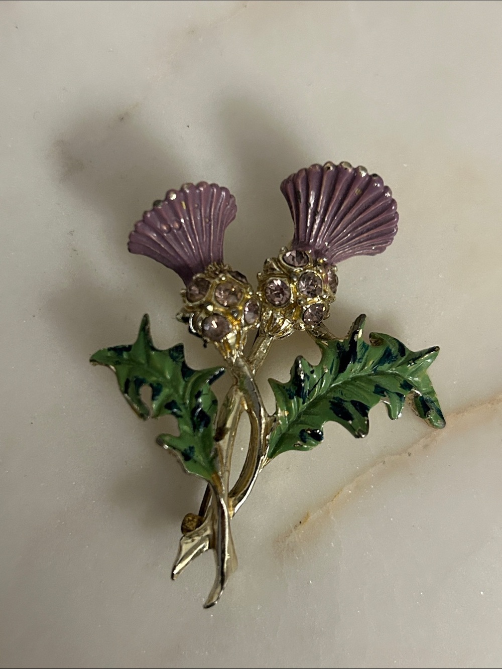 Purple & Green Floral Thistle Brooch by Exquisite
